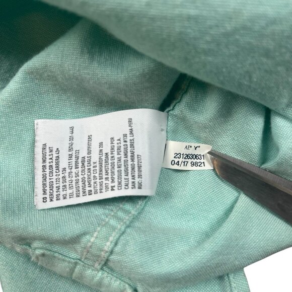 American Eagle Men’s XXL Blue Seriously Soft Short sleeve Button down Seafoam - Picture 6 of 7